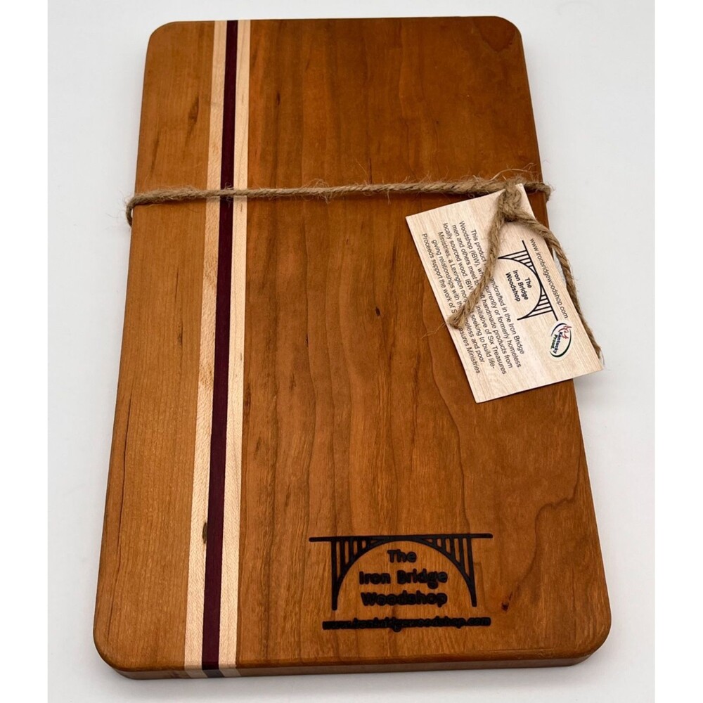 Iron Bridge Workshop Handcrafted Wooden Cutting Board Striped Design 11.5x7" NEW
